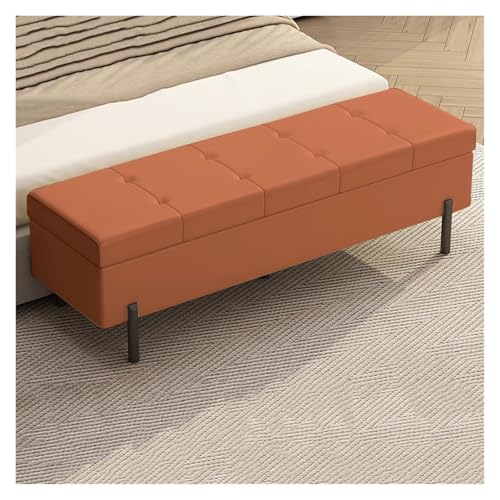 Moderne Sitzbank aus Leder mit Stauraum, orange, 80 cm – gepolsterte rechteckige Fußstütze mit verstecktem Stauraum für Wohnzimmer, stilvoller Ottomanensitz, platzsparende Möbel von Generisch