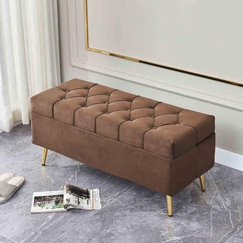 Moderne Sitzbank aus Samt – Eleganter rechteckiger Behälter mit langem Flor für Schlafzimmer & Eingangsbereich – platzsparende Möbel (Braun, 40 x 40 x 45 cm) von Generisch