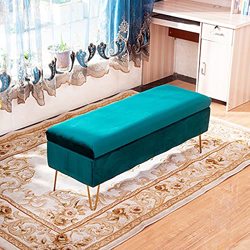 Moderne Sitzbank aus Samt mit Fußstütze, multifunktional, Polsterhocker, rechteckiger Behälter für Eingangsbereich, Wohnzimmer, Schlafzimmer, Grün, 80 x 40 x 43 cm von Generisch