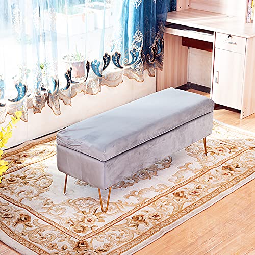 Moderne Sitzbank aus Samt mit Fußstütze, multifunktional, gepolstert, Ottomane, rechteckiger Behälter für Eingangsbereich, Wohnzimmer, Schlafzimmer, Hellgrau, 100 x 40 x 43 cm von Generisch
