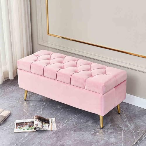 Moderne Sitzbank aus Samt mit Fußstütze – weicher rechteckiger Sitz für Schlafzimmer, Wohnzimmer und Eingangsbereich – elegante rosa Möbel (80 x 40 x 45 cm) von Generisch