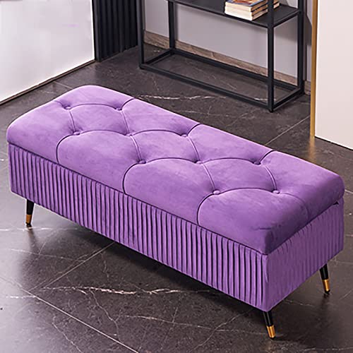 Moderne Sitzbank aus Samt mit luxuriösem gepolstertem Sitz und verstecktem Staufach, 80 x 45 x 45 cm, Violett von Generisch