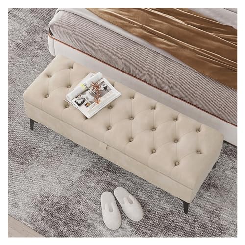 Moderne Sitzbank mit Samtbezug für Schlafzimmer, getufteter Ottomane, Fußstütze, Hocker mit Khaki-Finish, 150 x 40 x 43 cm von Generisch