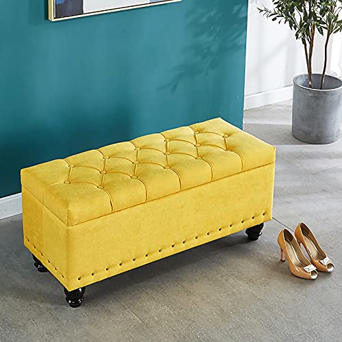 Moderne Sitzbank mit Stauraum, Leinen, gepolstert, rechteckig, für Wohnzimmer, Eingangsbereich oder Schlafzimmer, perfekt für Schuhe und Accessoires, 60 x 40 x 45 cm, Gelb Moderne Sitzbank mit Stauraum, Leinen, gepolstert, rechteckig, für Wohnzimmer, Eingangsbereich oder Schlafzimmer, perfekt für Schuhe und Accessoires, 60 x 40 x 45 cm, Gelb von Generisch