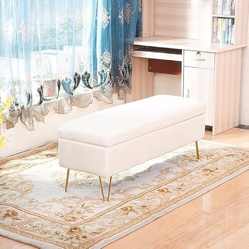 Moderne Sitzbank mit Stauraum, Samt, gepolsterte Fußstütze, elegantes Schlafsofa für Eingangsbereich & Wohnzimmer, Weiß, 100 x 40 x 43 cm – vielseitige multifunktionale Möbellösung von Generisch