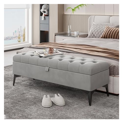 Moderne Sitzbank mit Stauraum, Samt gepolstert, mit getufteter Fußstütze, Hocker, Dunkelgrau, ideal für Schlafzimmer, Eingangsbereich, 60 x 40 x 43 cm von Generisch