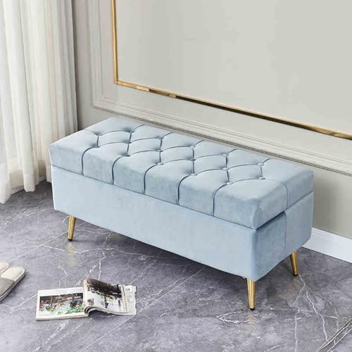 Moderne Sitzbank mit Stauraum aus Samt – Rechteckiger Plüsch-Ottomane für Schlafzimmer & Wohnzimmer – Eleganter Eingangssitz mit Stauraum (Blau 80 x 40 cm) von Generisch