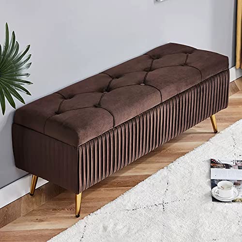 Moderne Sitzbank mit Stauraum aus Samt mit goldfarbenen Beinen, Fußstütze und Eingangsbank für Wohnzimmer und Schlafzimmer, stilvolle Kaffeefarbe, reichlich Stauraum, perfektes Ende des Bettes von Generisch