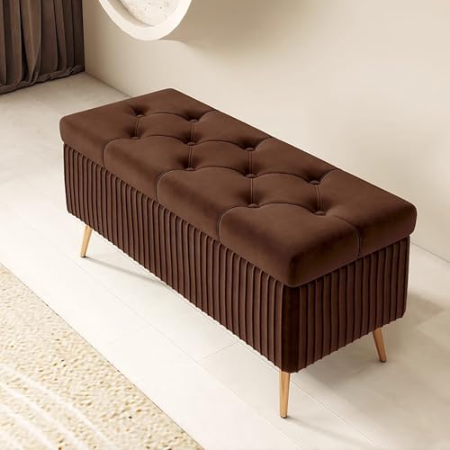 Moderne Sitzbank mit Stauraum aus Samt mit goldfarbenen Beinen, gepolsterter Ottomane für Schlafzimmer, Eingangsbereich, Wohnzimmer, Esszimmer, stilvoller Fußhocker für Bettende, Couchtisch von Generisch
