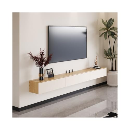Moderne TV-Konsole zur Wandmontage, mit Klapptür, 2 Schubladen und schmalem schwebendem Design, Entertainment-Center für Wohnzimmer oder Schlafzimmer, weißer TV-Ständer (220 x 24 x 20 cm) von Generisch