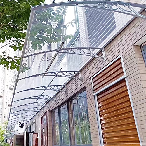 Moderne Türvordach Marquiseschutz Polycarbonat Eingangsmarkise Fenster Sonnenschutz Transparent Markise Silbergrau Unterstützung (80 x 300 cm/31,5 Zoll x 118) Wetterbeständig & Stilvolles Design von Generisch