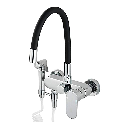 Moderne Universal Drehbare Küchenarmatur mit Spritzpistole Wandmontage Messing Mischbatterie für Warm- und Kaltwasser Stilvolle Küchenspüle Wasserhahn mit Ergonomischer Steuerung von Generisch