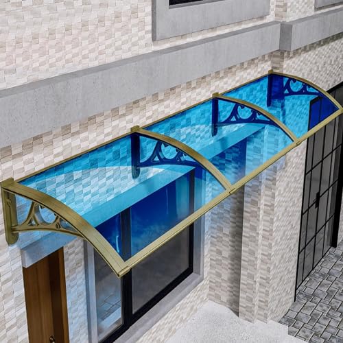 Moderne blaue Polycarbonat-Türvordach – gebogene Markise für Regen- und UV-Schutz, stilvolle Terrassenabdeckung und Outdoor-Schattenlösung für Eingänge und Veranden von Generisch