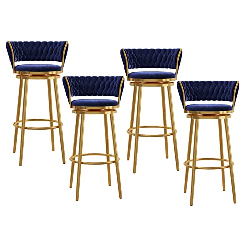 Moderne blaue gepolsterte Barhocker 4er Set mit 360° Drehgelenk und goldfarbenem Metall Chrom Basis Thekenhöhe Barstühle für Küche und Esszimmer von Generisch