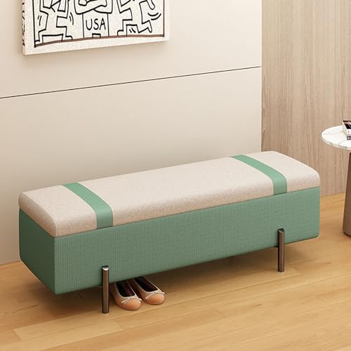Moderne gepolsterte Aufbewahrungsbank für Schlafzimmer und Eingangsbereich, rechteckig, mit Klappdeckel, PU-Stoff und Metallbeinen, stilvolle Schuhaufbewahrung, Grün Moderne gepolsterte Aufbewahrungsbank für Schlafzimmer und Eingangsbereich, rechteckig, mit Klappdeckel, PU-Stoff und Metallbeinen, stilvolle Schuhaufbewahrung, Grün von Generisch