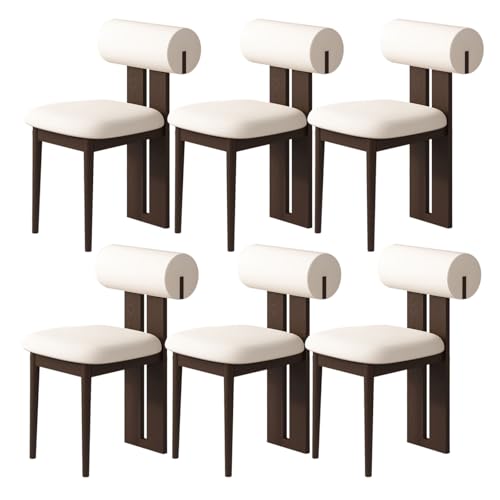 Moderne gepolsterte Esszimmerstühle 2er 4er 6er Set - Stabiler Holzrahmen Runde Rückenlehne Perfekt für Esszimmer Wohnzimmer Arbeitszimmer - Dunkles Walnuss & Helles Khaki (6) von Generisch