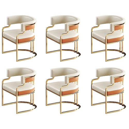 Moderne gepolsterte Esszimmerstühle 6er Set Niedrige Rückenlehne Sessel für Küche Esszimmer Kunstleder Sitze und Messingbeine - Beige Orange von Generisch