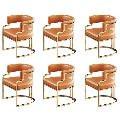 Moderne gepolsterte Esszimmerstühle mit Messingbeinen, 6 Stück, niedrige Rückenlehne, Sessel für Küche, Esszimmer, orangefarbene Kunstlederstühle für Milchteeshop von Generisch