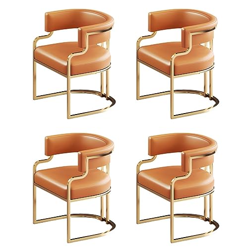 Moderne gepolsterte Esszimmerstühle mit niedriger Rückenlehne und Messingbeinen, Set mit 4 orangefarbenen Stühlen für Milchteeshop oder Küche, Esszimmer von Generisch