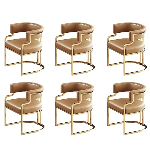 Moderne gepolsterte Esszimmerstühle mit niedriger Rückenlehne und Messingbeinen, Set mit 6 braunen Stühlen für Küche, Esszimmer oder Milchteeladen von Generisch
