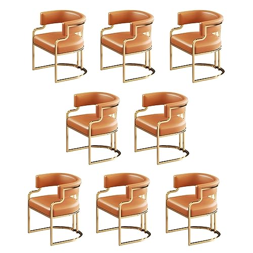 Moderne gepolsterte Esszimmerstühle mit niedriger Rückenlehne und Messingbeinen - Set mit 8 orangefarbenen Beistellstühlen für Küche, Esszimmer oder Milchteeladen Moderne gepolsterte Esszimmerstühle mit niedriger Rückenlehne und Messingbeinen - Set mit 8 orangefarbenen Beistellstühlen für Küche, Esszimmer oder Milchteeladen von Generisch