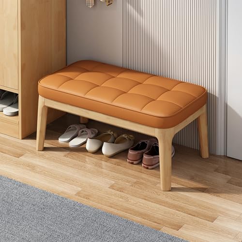 Moderne gepolsterte Schuhbank mit Holzbeinen, Leder-Stoffkissen, Eingangsbereich, Aufbewahrungshocker von Generisch