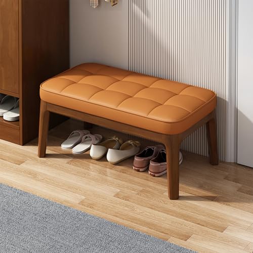 Moderne gepolsterte Schuhbank mit Holzbeinen, Leder-Stoffkissen, Eingangsbereich, Aufbewahrungshocker von Generisch