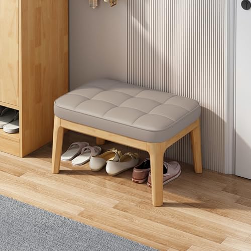 Moderne gepolsterte Schuhbank mit Holzbeinen, Lederstoffkissen, Eingangsbereich, Aufbewahrungshocker (Holz + Khaki, 50,8 cm L x 30,5 cm B x 38,1 cm H) von Generisch