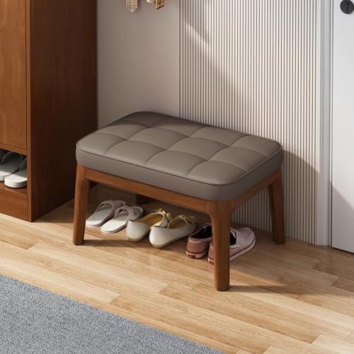 Moderne gepolsterte Schuhbank mit Holzbeinen, Lederstoffkissen, Eingangsbereich, Aufbewahrungshocker (Walnuss + dunkles Khaki, 50,8 cm L x 30,5 cm B x 38,1 cm H) von Generisch