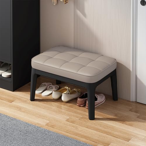 Moderne gepolsterte Schuhbank mit Holzbeinen, Lederstoffkissen, Eingangsbereich, Aufbewahrungshocker (schwarz + khaki, 50,8 cm L x 30,5 cm B x 38,1 cm H) von Generisch