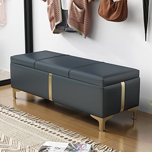 Moderne gepolsterte Sitzbank mit Sicherheitsscharnier, stilvolle Ottomane für Eingangsbereich, Schlafzimmer & Wohnzimmer, Multifunktionsmöbel mit Metallbeinen von Generisch