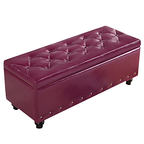 Moderne getuftete Aufbewahrungsbank, rechteckig, mit Hebedeckel, Fußstütze aus Kunstleder, stilvolle Wohnzimmer-Schuhtruhe, 80 x 45 x 40 cm, Violett Moderne getuftete Aufbewahrungsbank, rechteckig, mit Hebedeckel, Fußstütze aus Kunstleder, stilvolle Wohnzimmer-Schuhtruhe, 80 x 45 x 40 cm, Violett von Generisch