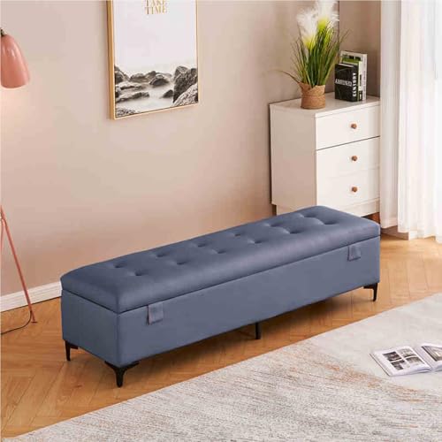 Moderne hellblaue gepolsterte Polsterbank mit Stauraum, stilvolle Leder-Eingangs- und Bett-Aufbewahrungslösung mit Beinen, 130 cm, Schlafzimmer aus Holz Moderne hellblaue gepolsterte Polsterbank mit Stauraum, stilvolle Leder-Eingangs- und Bett-Aufbewahrungslösung mit Beinen, 130 cm, Schlafzimmer aus Holz von Generisch