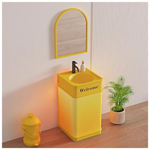 Moderne industrielle Waschbeckenunterschrank mit LED-Licht, bodenstehender Schrank, inklusive Wasserhahn und Ablaufgarnitur, stilvolle Waschbeckenaufbewahrungslösung von Generisch