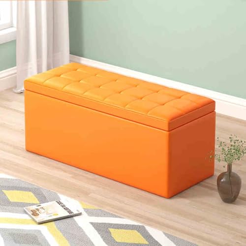 Moderne orangefarbene Aufbewahrungsbank mit Massivholzrahmen, eleganter Pouf für Eingangsbereich, Schlafzimmer oder Wohnzimmer, rechteckiges Design mit verstecktem Raum, perfekt als Heimdekoration von Generisch