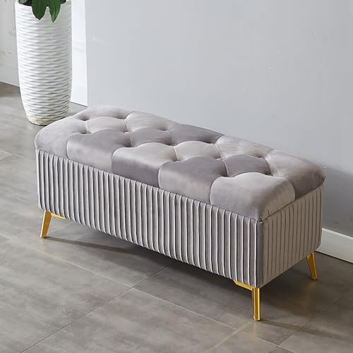 Moderne rechteckige Sitzbank aus grauem Samt für Wohnzimmer und Schlafzimmer – Polsterhocker mit verstecktem Fach (Größe: 80 x 39 x 45 cm) von Generisch