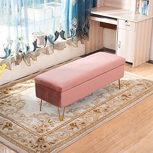 Moderne rosa Samt-Aufbewahrungsbank, getufteter Plüsch-Ottomane, rechteckiger Fußhocker für Eingangsbereich und Wohnzimmer, stilvolles Beistellbett, 60 x 40 x 43 cm von Generisch