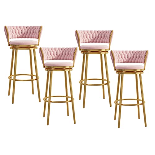Moderne rosa gepolsterte Thekenhöhe Barhocker mit 360° Drehgelenk Gold Metall Chrom Basis für Küche und Esszimmer 4er Set von Generisch