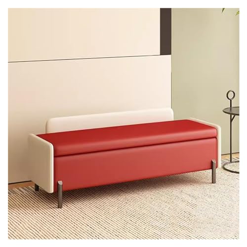 Moderne rote PU-Leder-Ottoman-Bank mit dickem Kissen, stilvolle gepolsterte Ottomane mit Fenster, 100 cm, platzsparende Möbel für Wohnzimmer von Generisch
