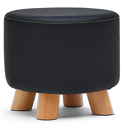 Moderne runde Ottomane aus PU-Kunstleder, kleine Fußstütze, Hocker mit gepolstertem Sitz für Wohnzimmer, Schlafzimmer, Couch, Unterstützung 150 kg, Schwarz von Generisch