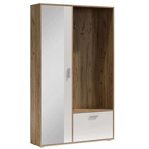 Moderne schmale Flurmöbel 120 cm breit Spiegelschrank mit Garderobe und Schuhaufbewahrung Handwerk Gold Eiche/Weiß Moderne schmale Flurmöbel 120 cm breit Spiegelschrank mit Garderobe und Schuhaufbewahrung Handwerk Gold Eiche/Weiß von Generisch