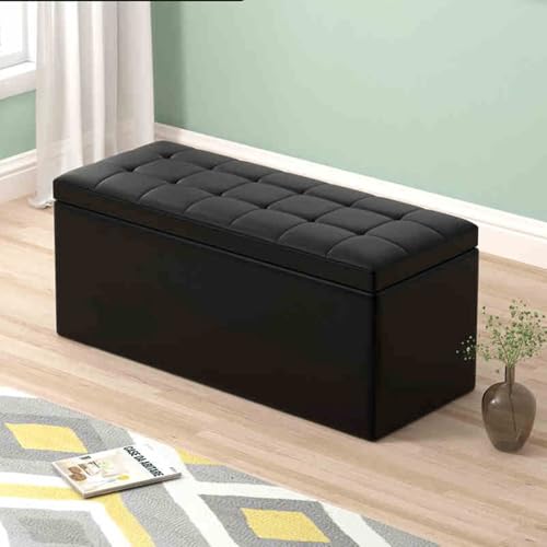 Moderne schwarze Aufbewahrungsbank für den Eingangsbereich – Massivholzstruktur, rechteckiges Leder-Pouf-Design, perfekte Nachttisch-Aufbewahrungslösung (70 x 40 cm) von Generisch