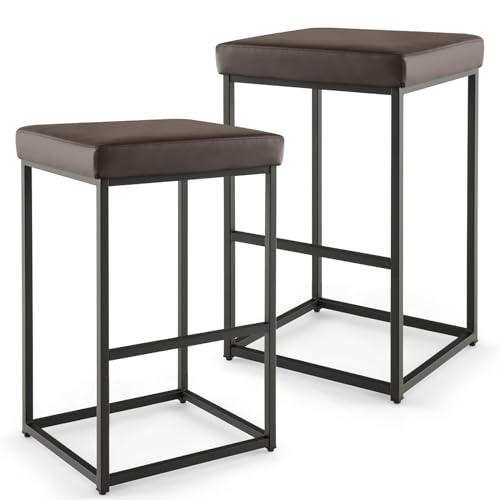 Moderne verstellbare Barhocker 2er Set PU-Leder gepolstert mit Fußstütze rückenfrei Metallrahmen Frühstücksbar Stühle für Küche Esszimmer Wohnzimmer Braun von Generisch