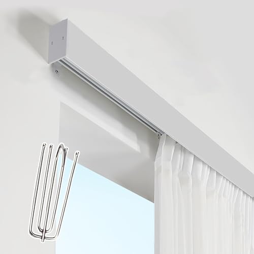 Moderne zuschneidbare 2-in-1-Vorhangschienen-Set, leise, verschiebbare Deckenstange mit Querbehang für Schlafzimmer, 2 m, weiße Gardinenstangenteiler von Generisch