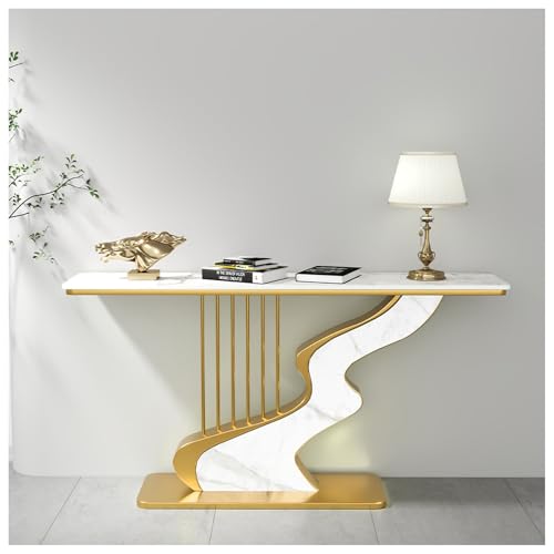 Moderner, Schlichter Eingangstisch Mit Eleganter Platte Aus Sinterstein Und Harfenförmigem Metallfuß, Konsolentisch, Ideal Für Die Einrichtung Von Eingangsbereichen Fluren(Gold C,80cm/31.5in) von Generisch