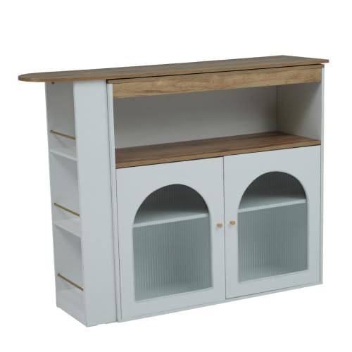 Moderner, ausziehbarer Küchentisch mit LED-Streifenbeleuchtung, verstellbare Farbe, Aufbewahrung, Esszimmer und Bar, Bistro-Nutzung, drehbares Design, perfekt für Unterhaltung und platzsparend von Generisch