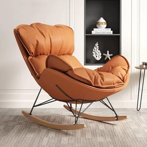 Moderner, ergonomischer, gepolsterter Schaukelstuhl für Schlafzimmer oder Büro, bequemer Lounge-Liegestuhl mit faulem Design in leuchtendem Orange von Generisch