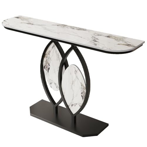 Moderner, minimalistischer Konsolentisch, Steinplatte mit Marmormuster und blattförmigem Eingangstisch mit Metallrahmen, ideal für die Dekoration von Eingangsbereichen und Fluren(Black A,80cm/31.5in) von Generisch