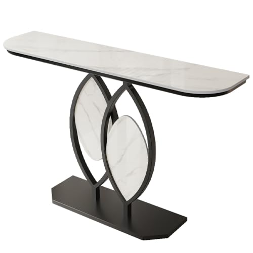 Moderner, minimalistischer Konsolentisch, Steinplatte mit Marmormuster und blattförmigem Eingangstisch mit Metallrahmen, ideal für die Dekoration von Eingangsbereichen und Fluren(Black C,120cm/47.2in) von Generisch