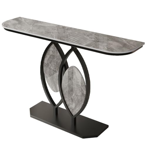 Moderner, minimalistischer Konsolentisch, Steinplatte mit Marmormuster und blattförmigem Eingangstisch mit Metallrahmen, ideal für die Dekoration von Eingangsbereichen und Fluren(Black E,120cm/47.2in) von Generisch